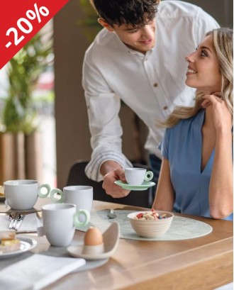 Set 4 cesti cu 4 farfurioare pentru espresso, 50 ml, verde, Everyday - GUZZINI